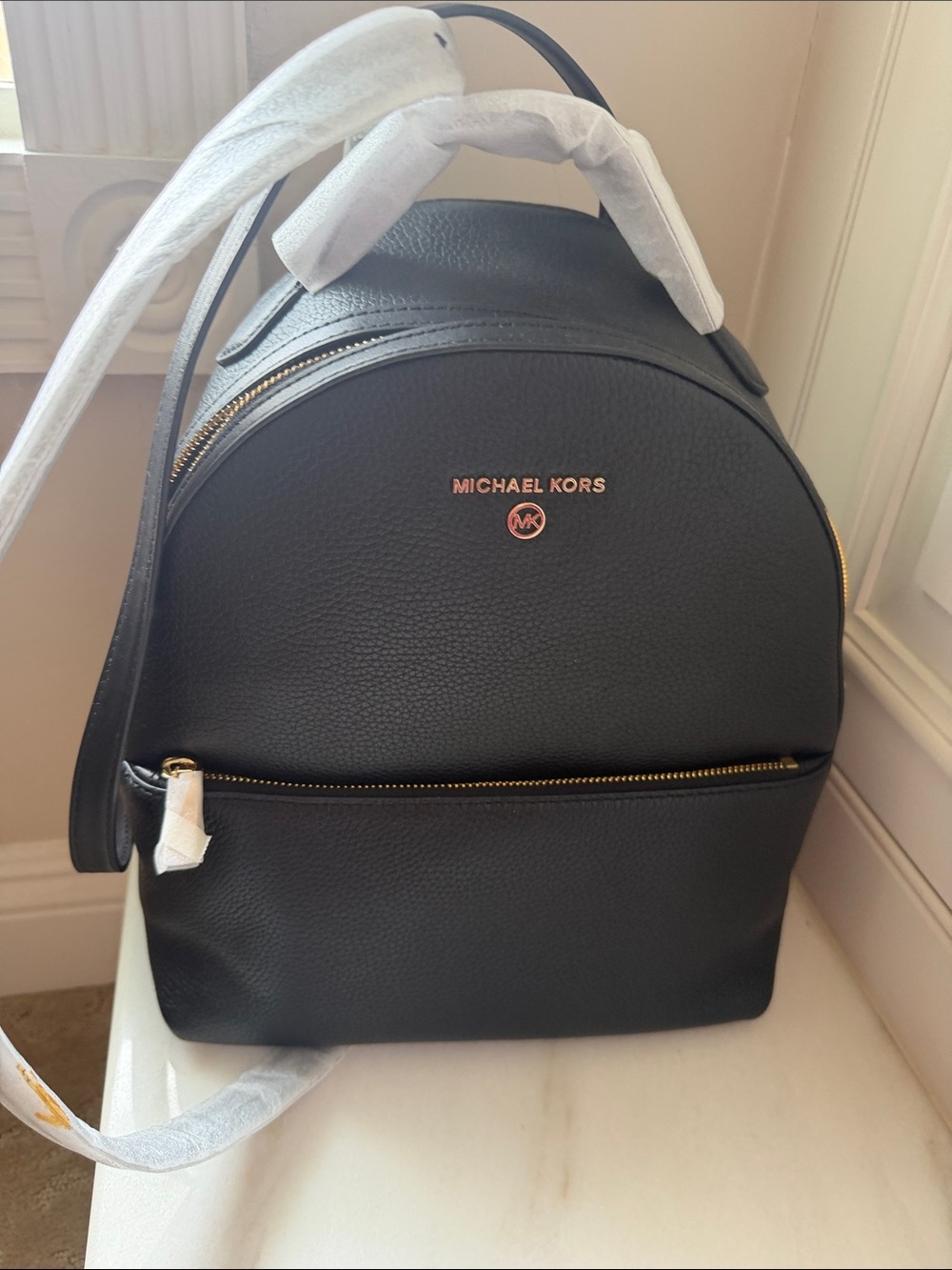Michael Kors Black Pebbled Leather Mini Backpack with Gold Hardware